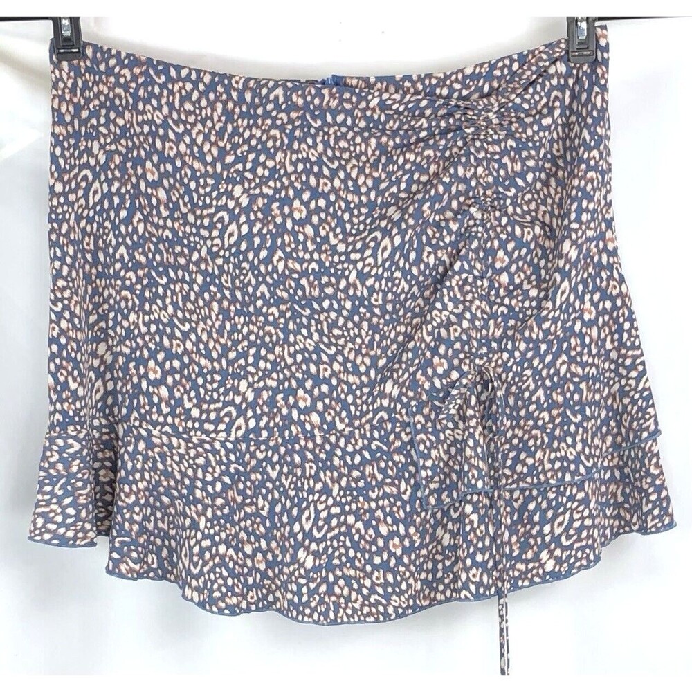Shein Layered ruffle silky skirt 4XL Blue Geo Ruched Tie 44”W KneeLength Cottage